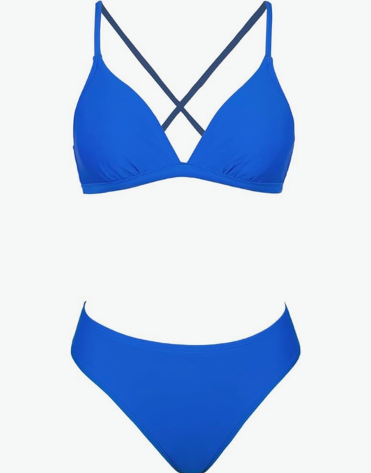 V-neck Low rise, Crisscross Back Self Tie Two Piece Bikini Set