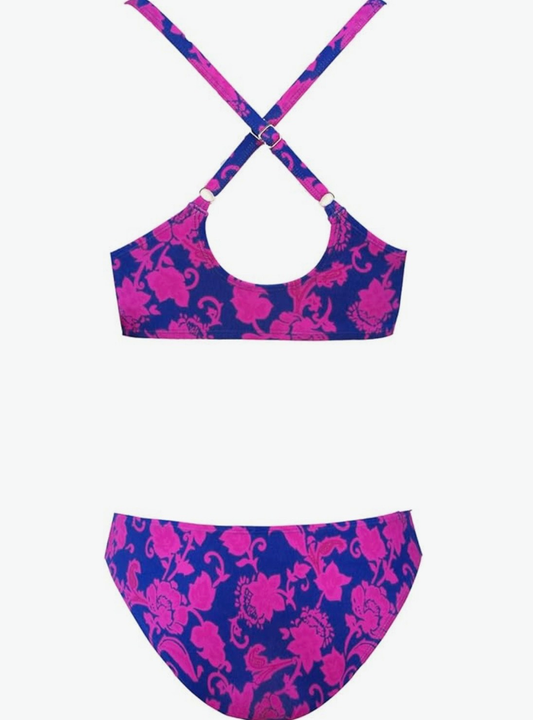 Purple Floral Print Not Bunny Tie Two Piece Bikini Set