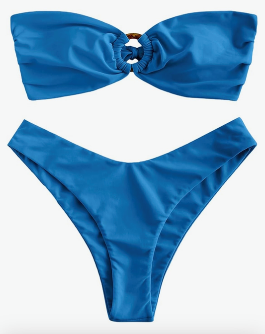 Bikini O Ring Strapless Tie Back Two Piece Swim Suit